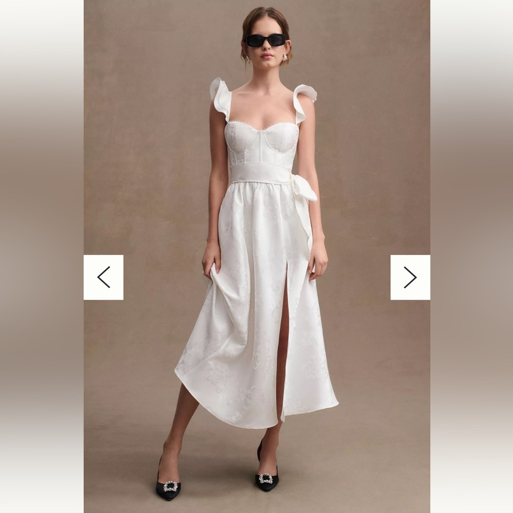 V. Chapman Vera Satin Ruffled-Sleeve Bustier Midi Dress Size 6